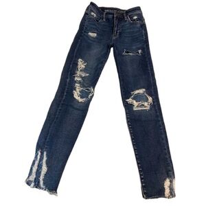 American Eagle next level stretch hi-rise jegging distressed Sz 00 short jeans